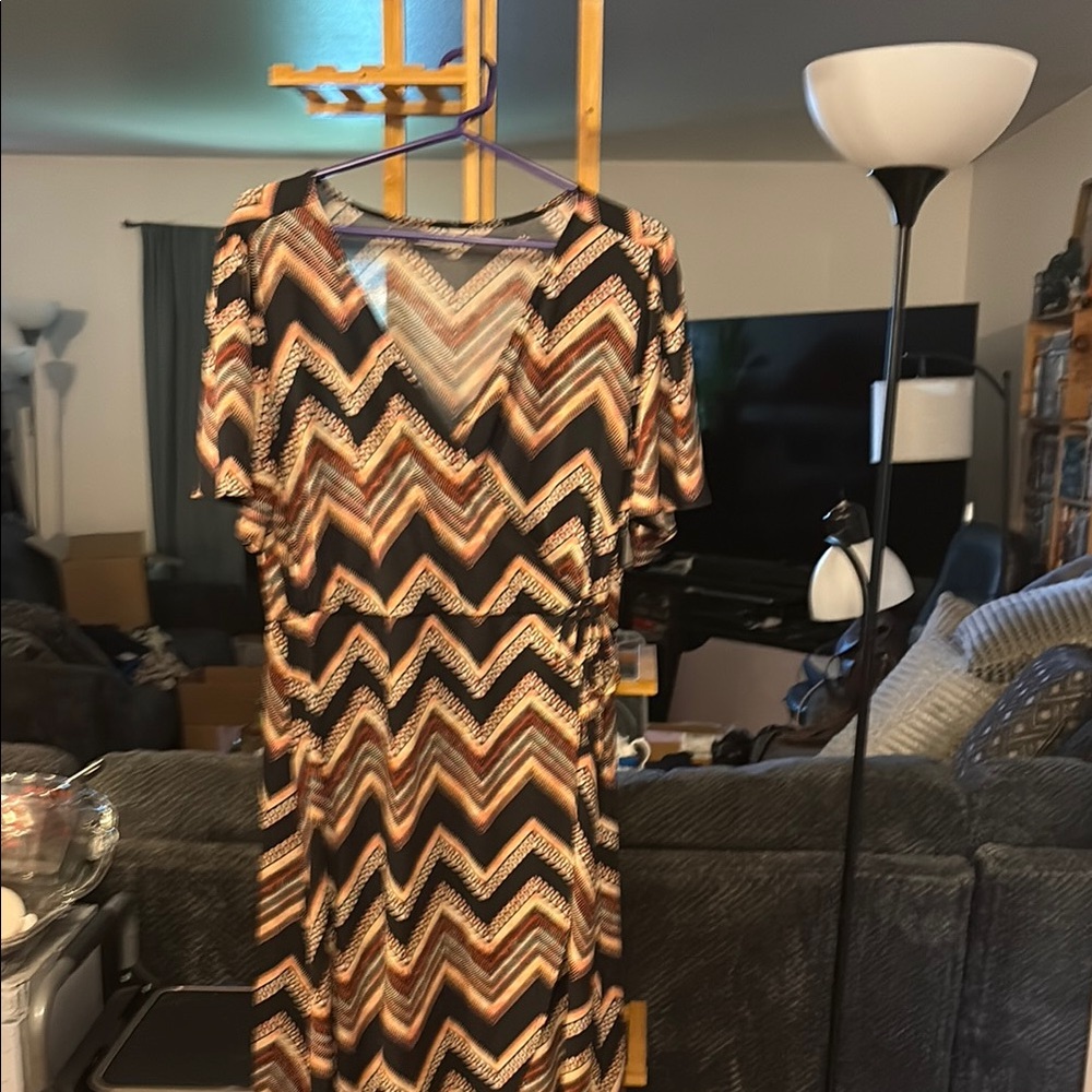 Maurices Black and Gold Chevron V-Neck Maxi Dress